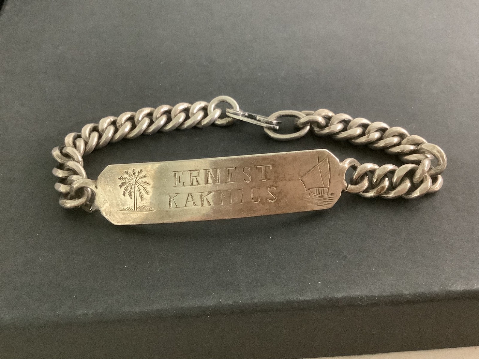 VTG Mens Heavy Sterling Silver Marine Navy Radio Officer ID bracelet 7.25″ 30g