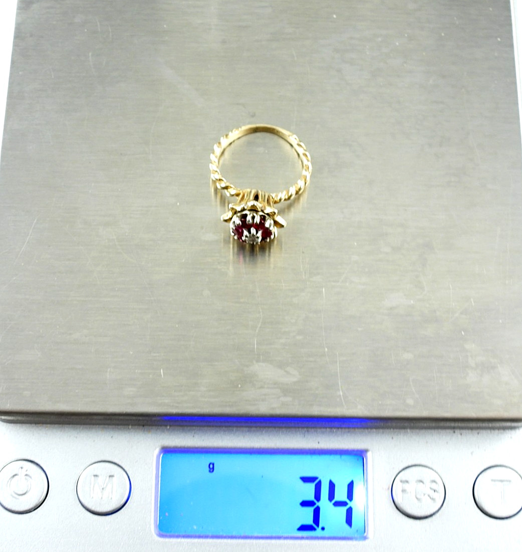 Vintage Solid 14K Yellow Gold Ring Ruby Diamond Cluster Fine Fancy Jewelry