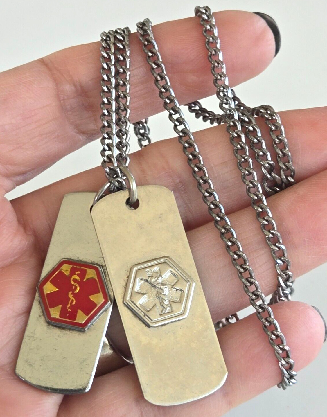 Vintage Medical Caduceus Id Dog Tag 2 Pendant Necklace Diabetic Penicillin