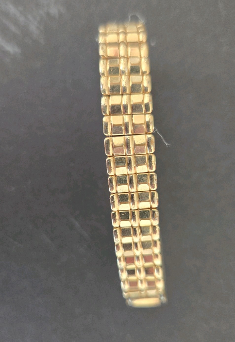 Vintage Flex-Let Goldtone Metal Stretch ID Bracelet