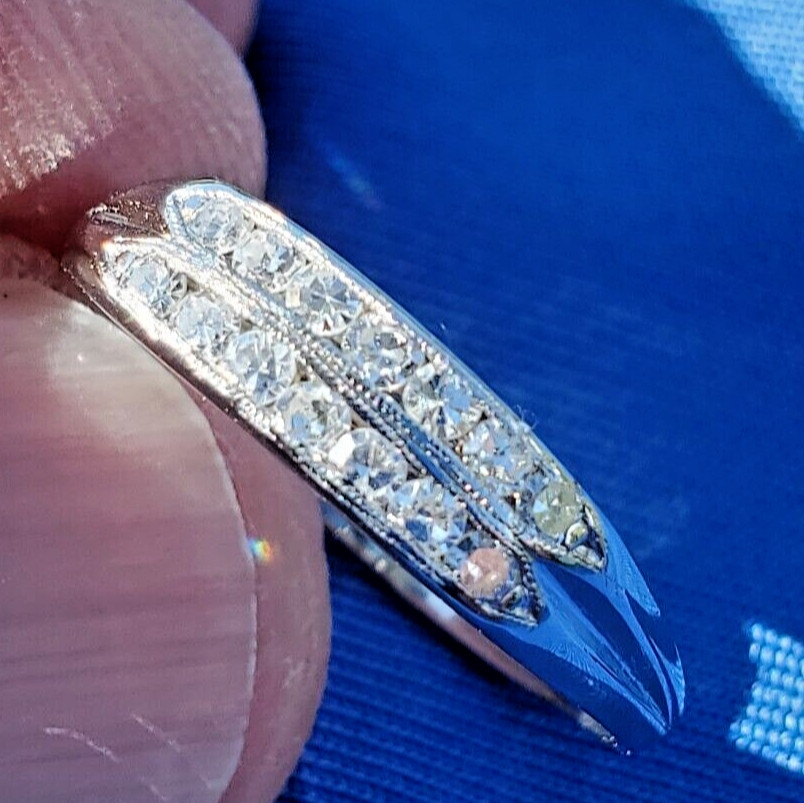 Original EARTH MINED DIAMOND Band Double Row Antique PLATINUM Anniversary Ring 7