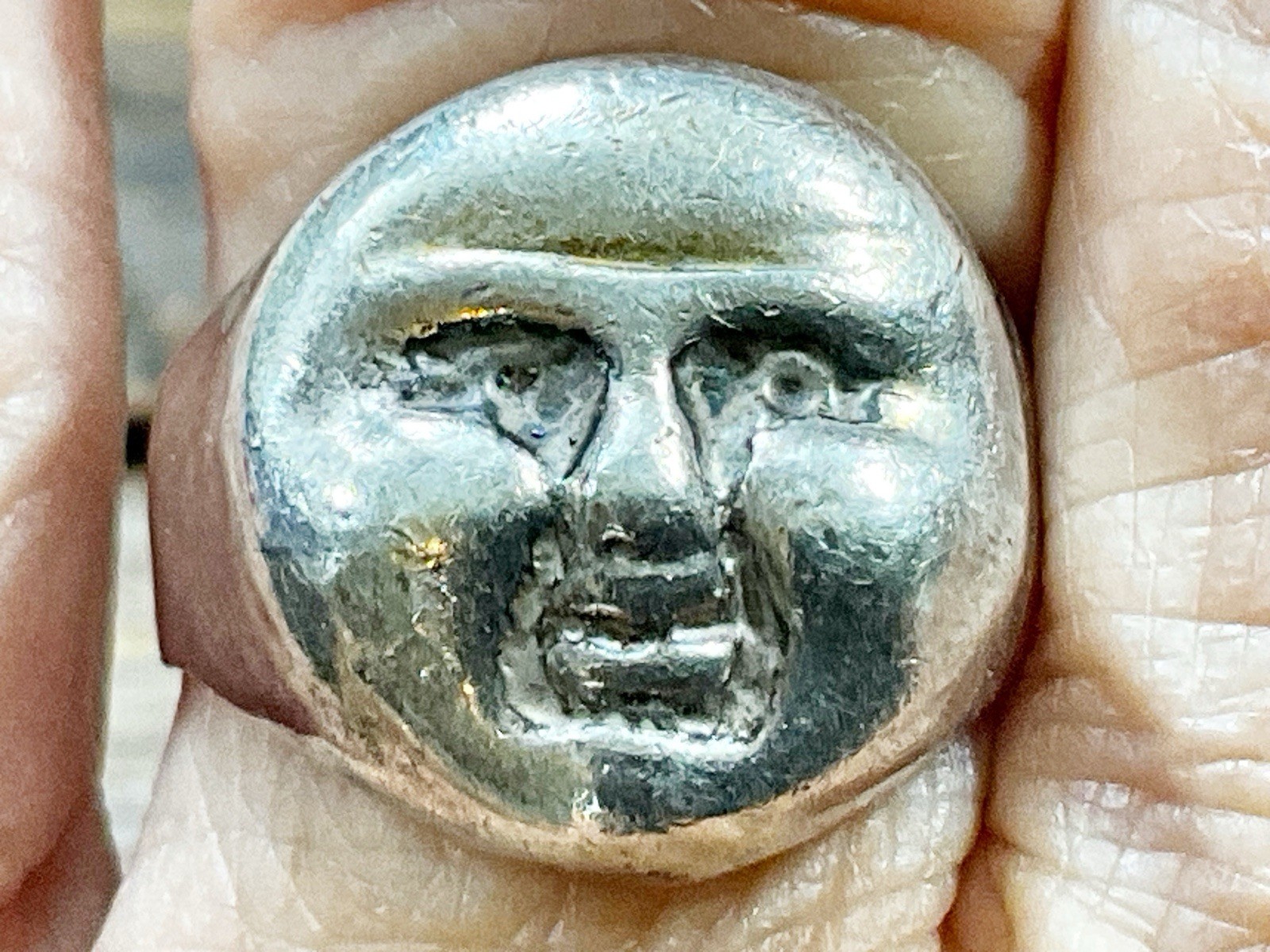 Vintage Sterling MOON FACE Ring Signed “Joe Dean” Size 6.25