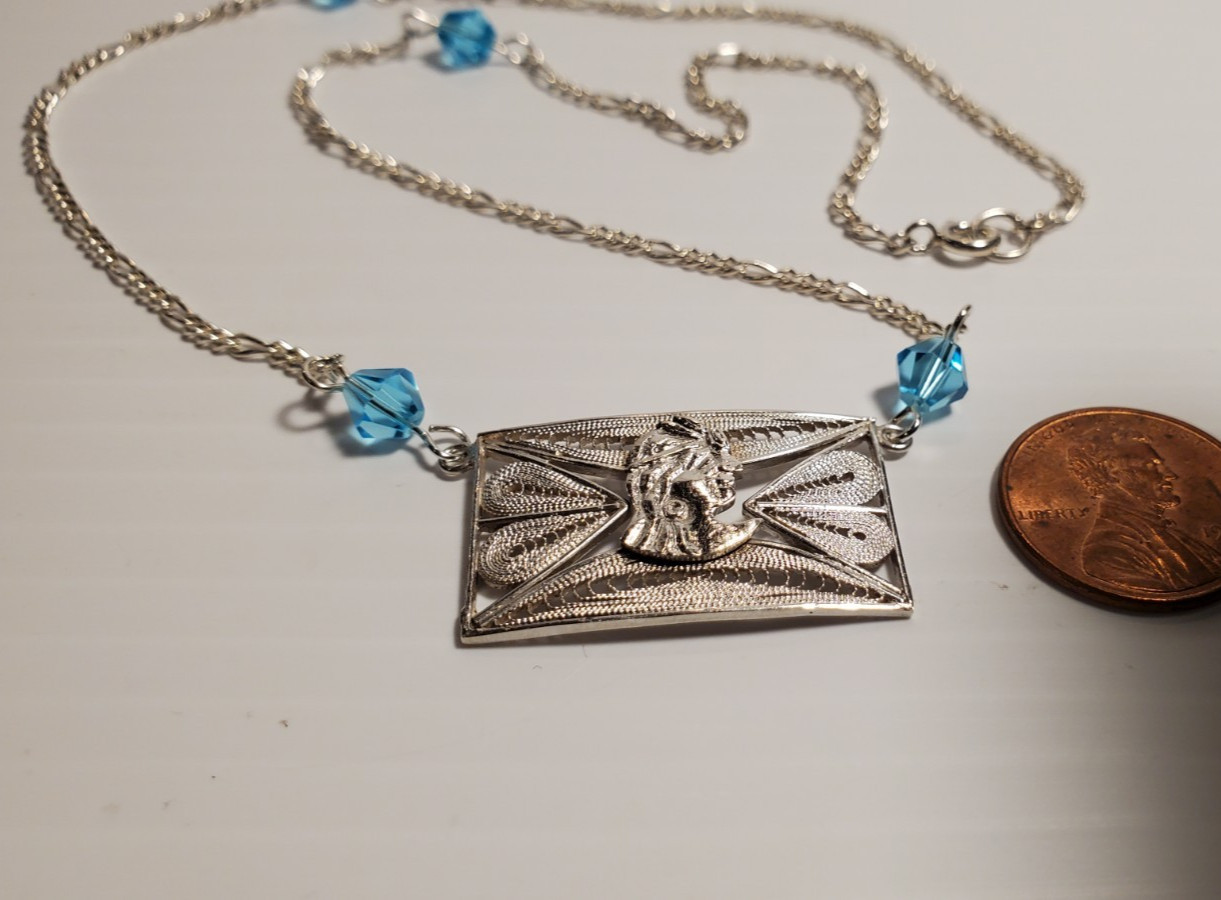 VTG 18″ Solid Sterling Silver Unusual Exotic Ethnic Princess Pendant Necklace