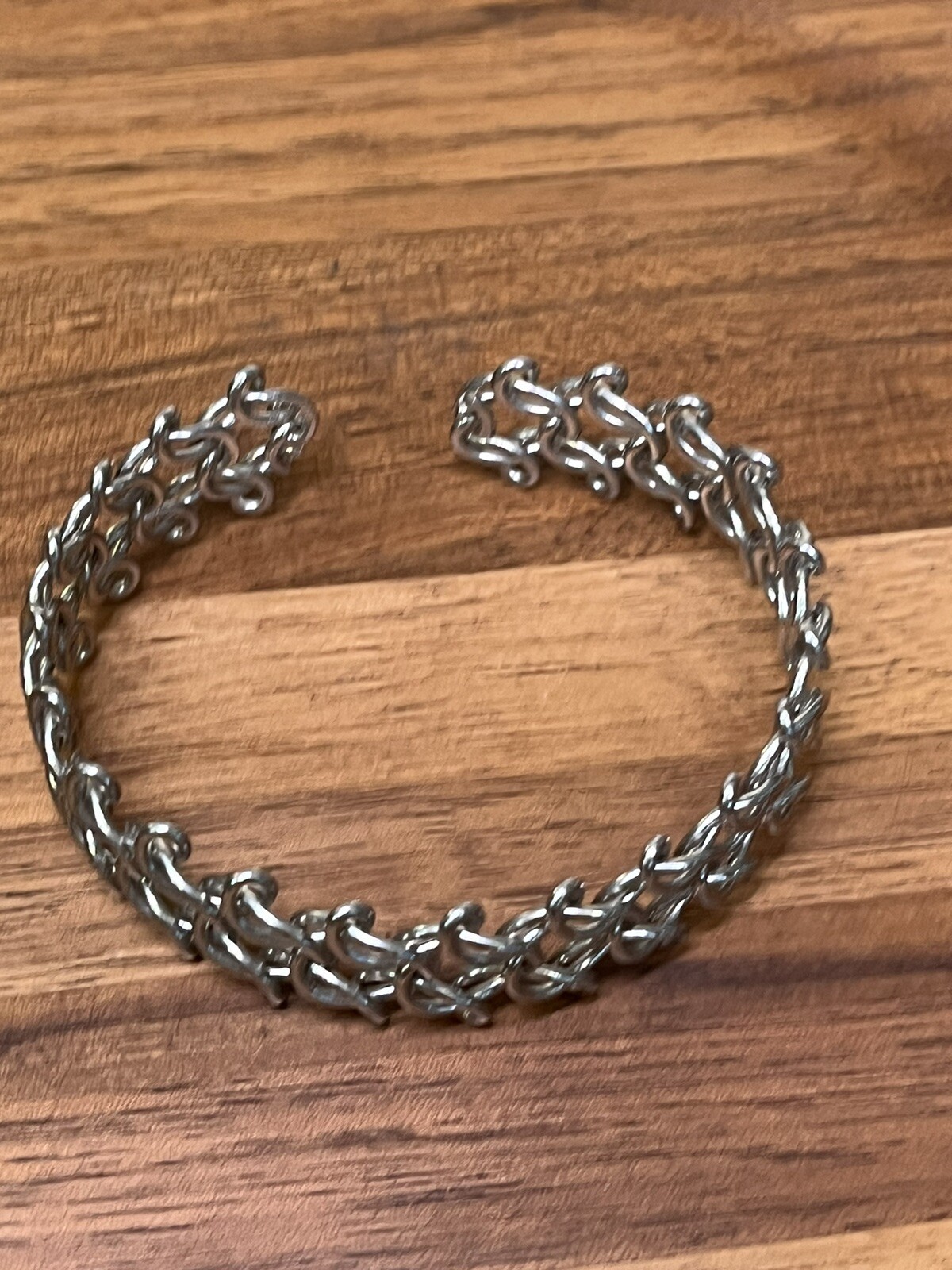 Vintage Silver Tone Chain Linked Cuff Bracelet -Fashion Jewelry -Teen Or Adult