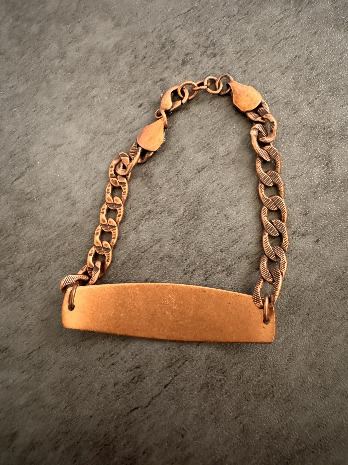 Vintage Copper Bar Bear Plate Tag Curb Link Chain, Men Bracelet – preowned
