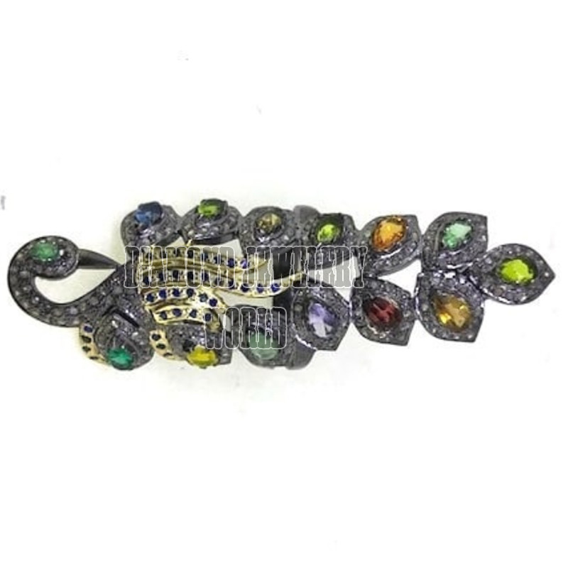Stunning 2.65ctw Rose Cut Diamond Gemstone Silver Victorian Peacock Ring Jewelry