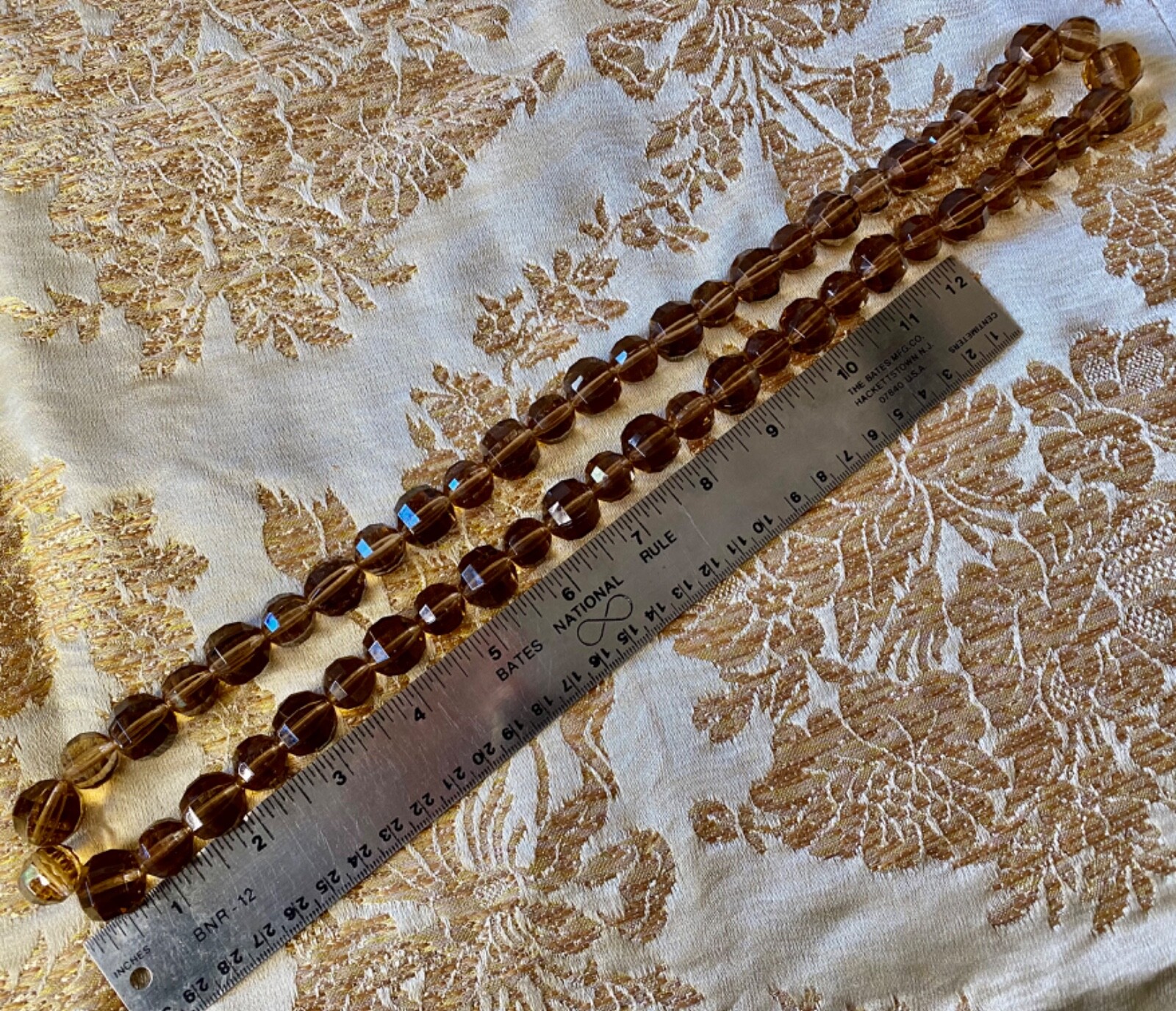 Vintage Art Deco Golden Brown Czech Large Crystal Glass Bead Strand Necklace 30″