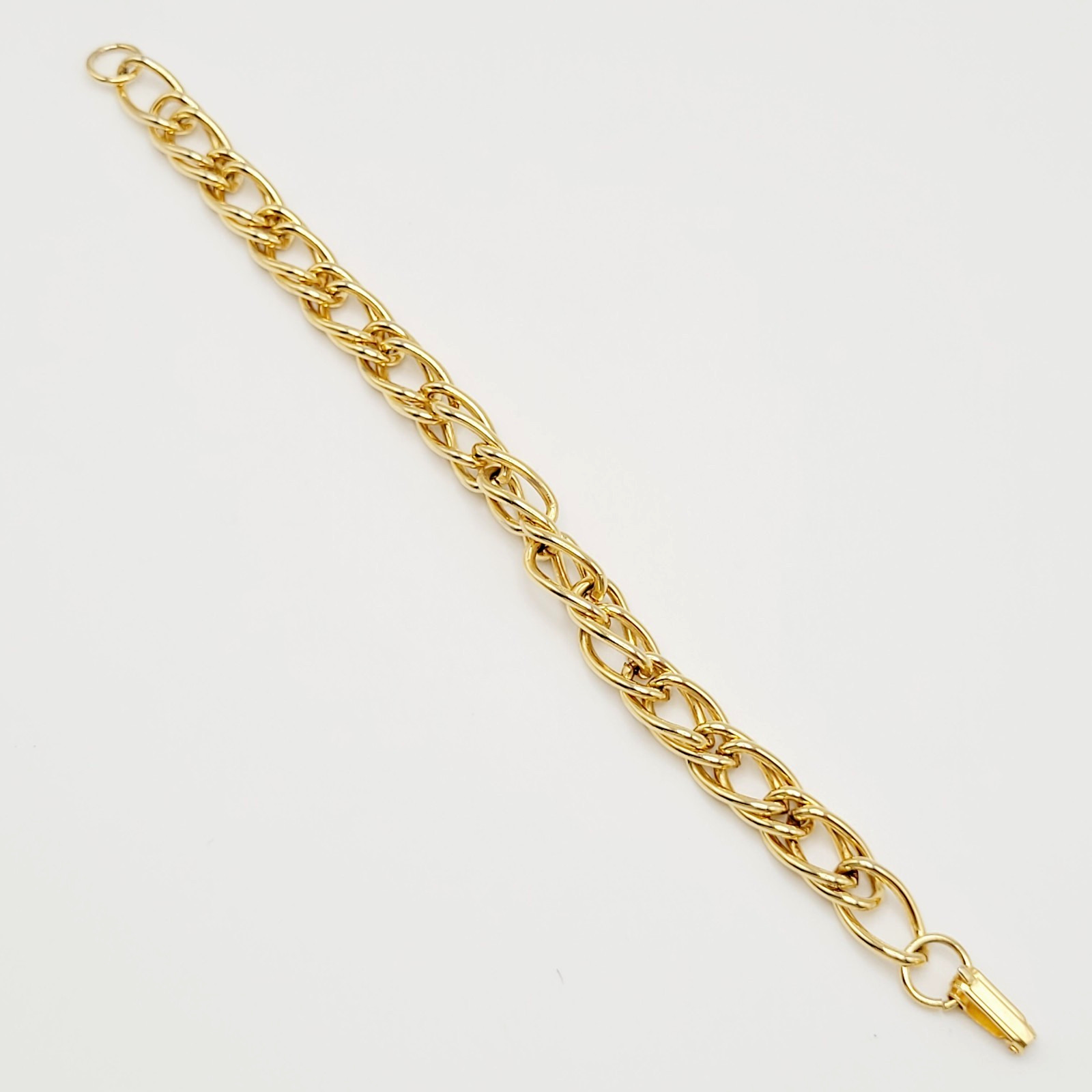 Fancy Oval Link Fancy Curb Shiny Gold Tone Vintage Chain Bracelet 7.25 Inch