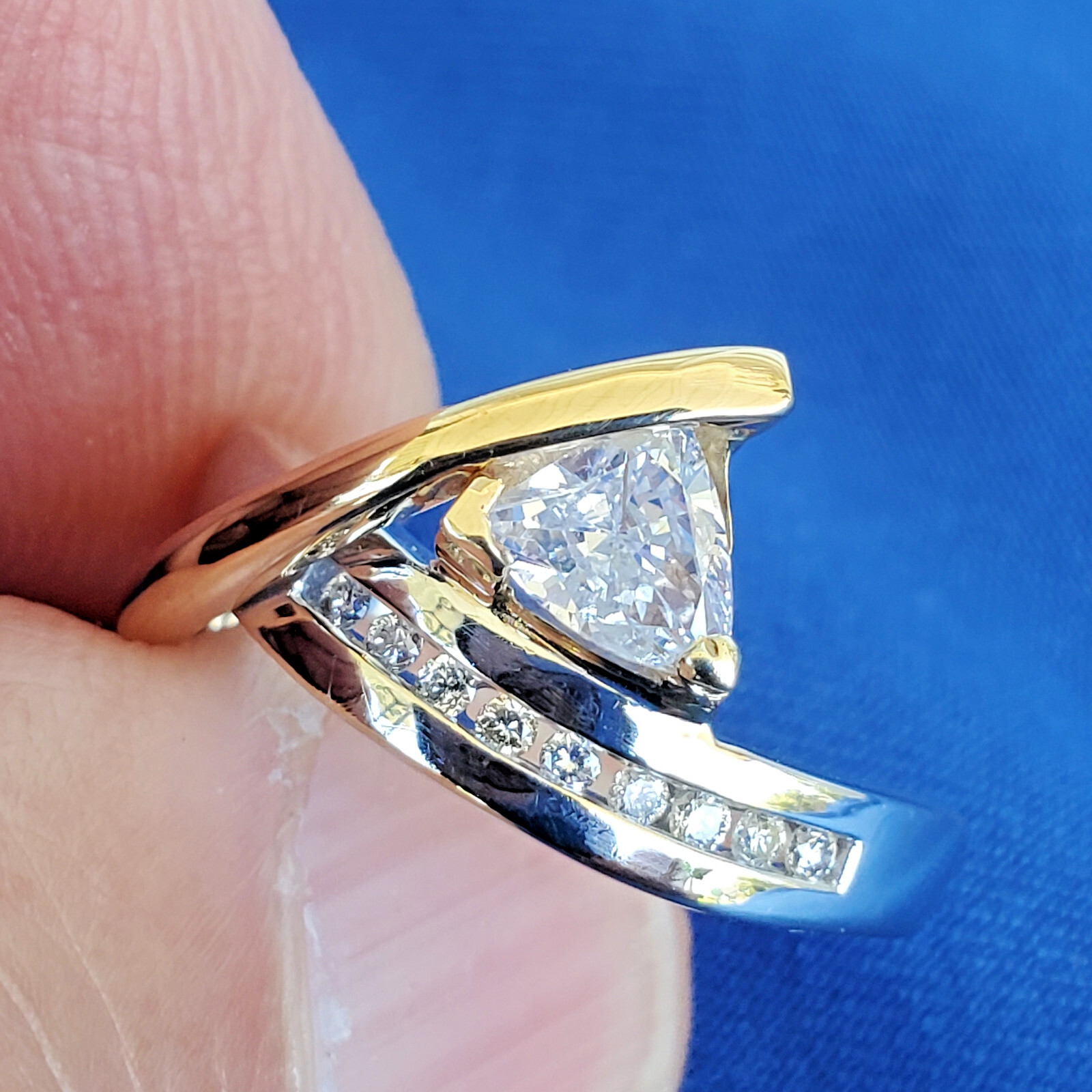 ORIGINAL EARTH MINED Triangle DIAMOND Engagement Ring SOLID 14K GOLD Solitaire 6