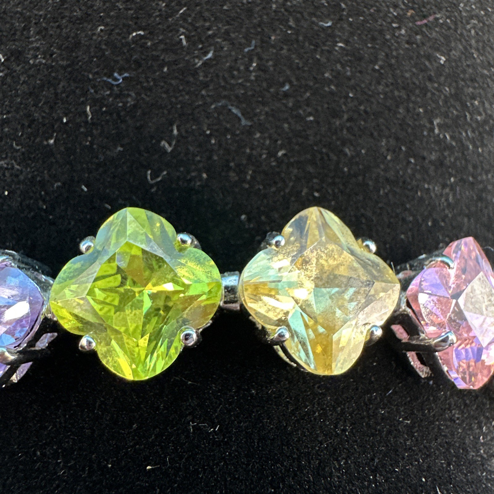 Vintage Suzanne Somers MultiColor Faceted/Square CZ 925 Silver Bracelet 7.5 in
