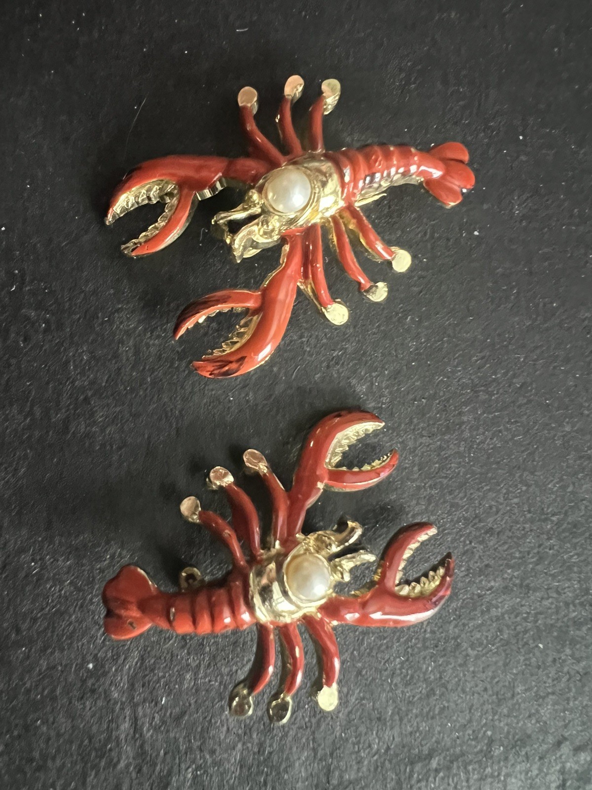 Two Lobster Antique Faux Pearl Vintage Broach Pins Japan