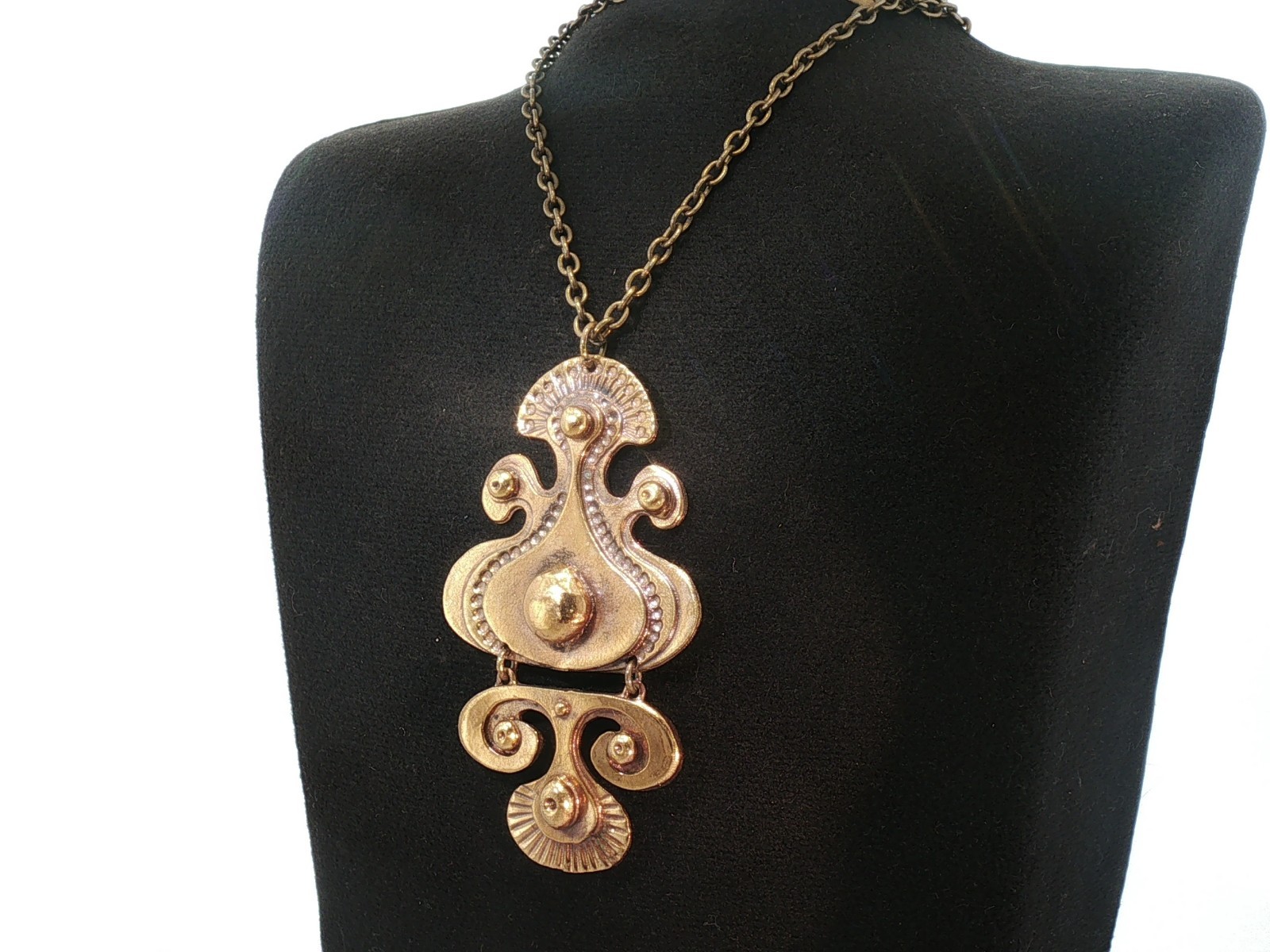Vintage Seppo Tamminen Finland Modernist Necklace Signed Bronze Abstract Pendant