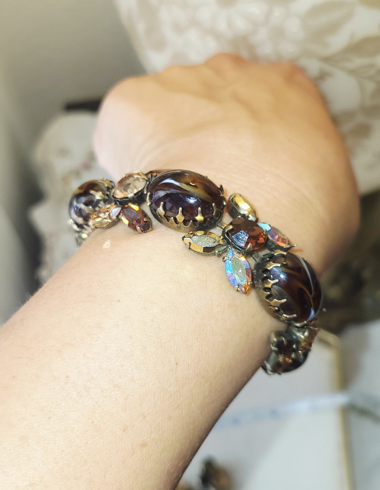 Vintage Regency Signed Bracelet and Earring Set Brown