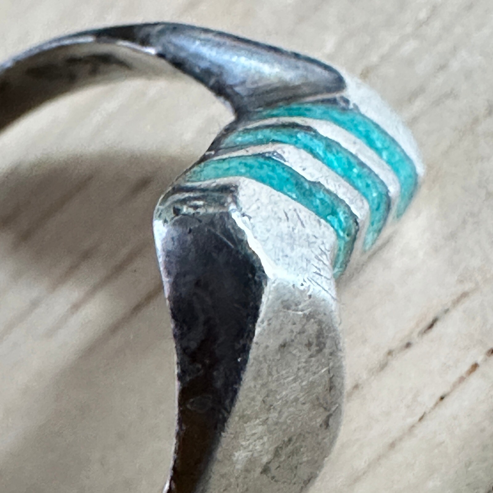Vintage Sterling Silver Turquoise Inlay Band Ring Statement Tex Co Southwestern