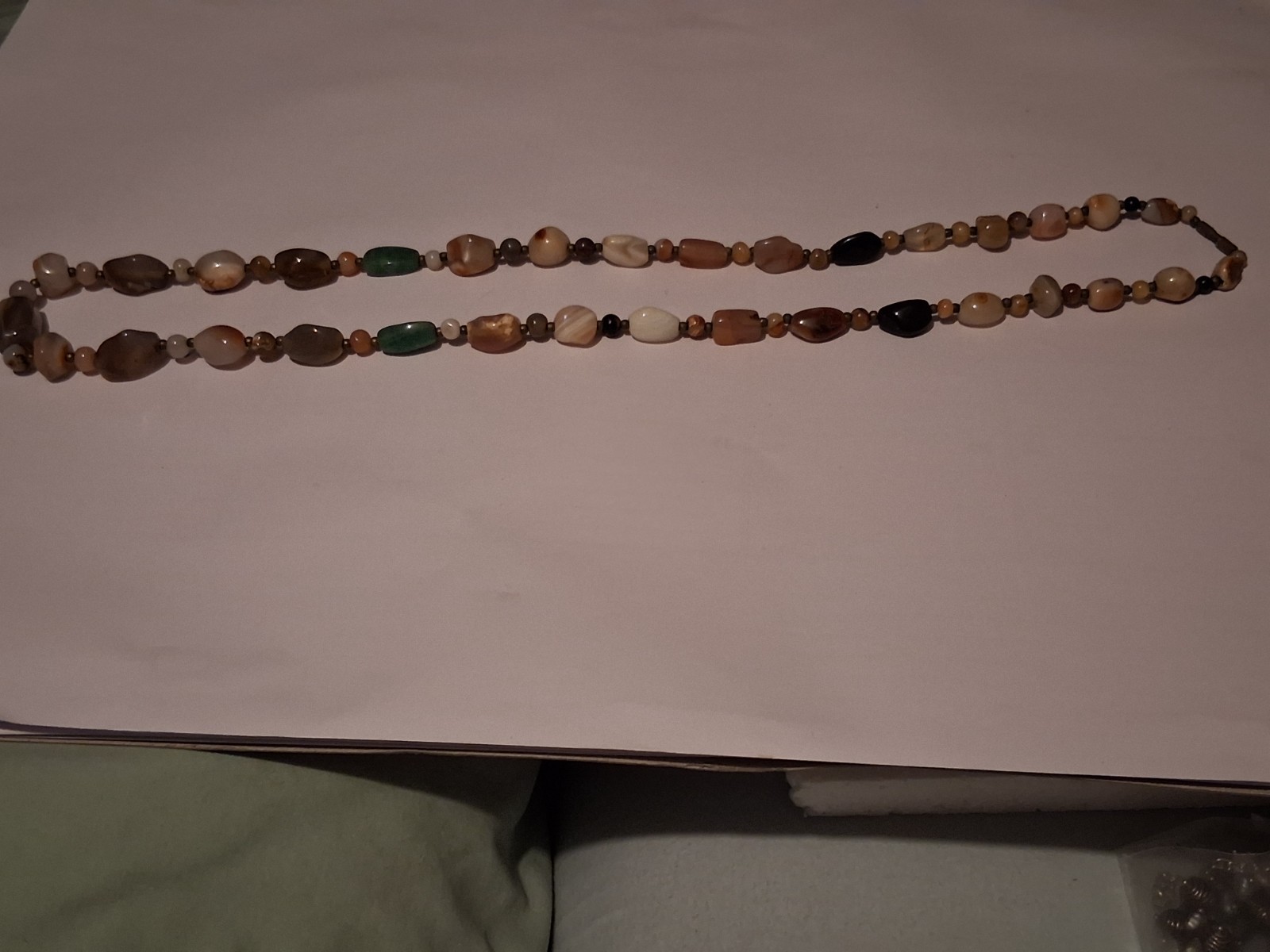 Vintage 60s Beggars Bead Necklace Polished Agate Stone Heavy 34″