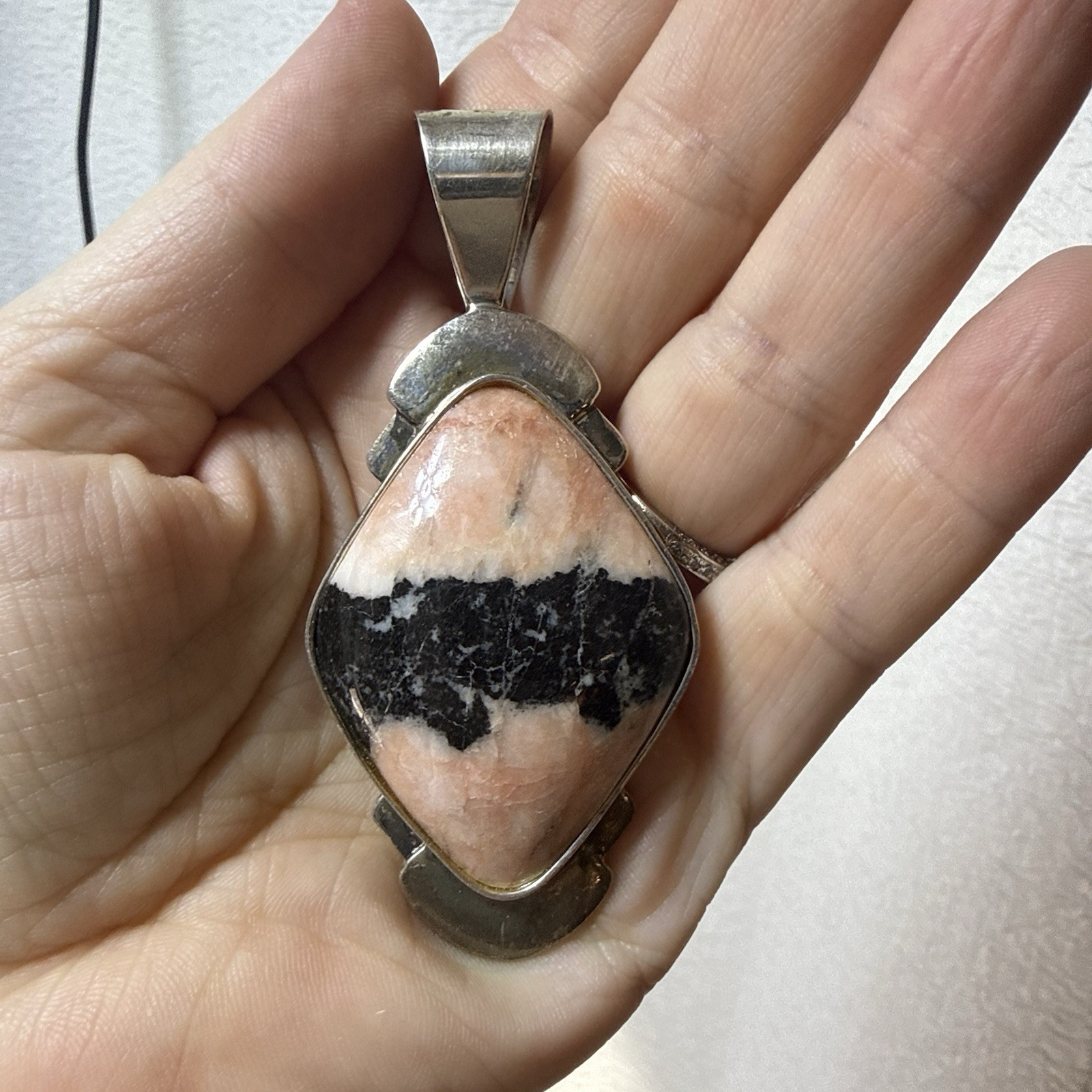 Jay King Pendant Black Pink Stone Chunky Geometric Artsy 30g Sterling Silver