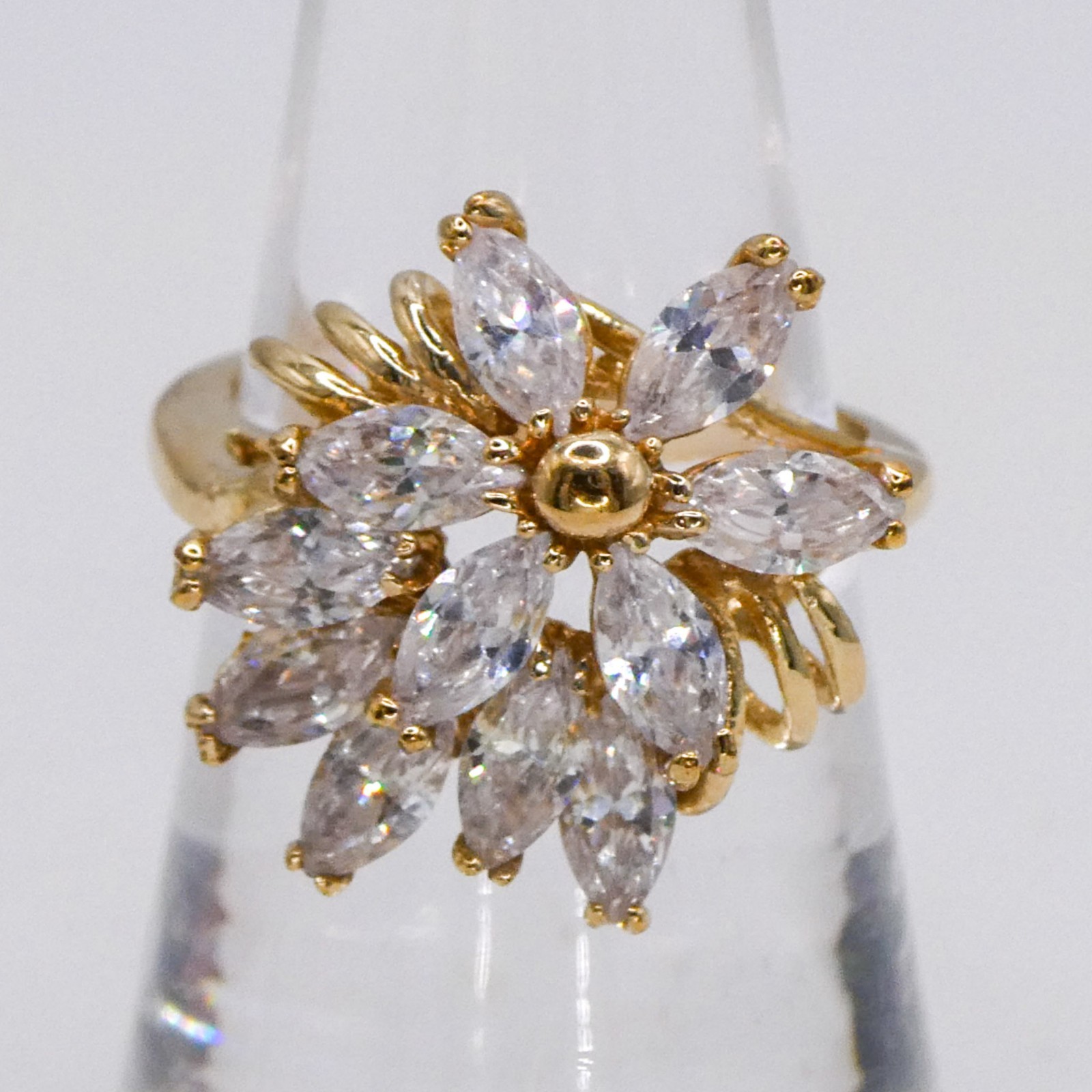 Vintage Yellow Gold Plated Marquis Spray Coctail Sz 6 Womens Statement Ring