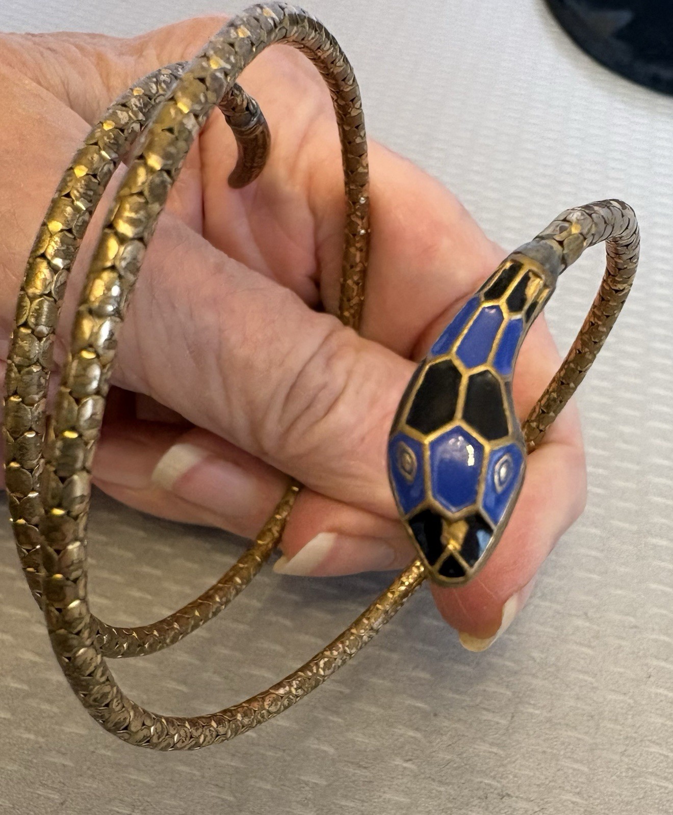 German Art Deco Enamel Coiled Snake Bracelet Torque Choker Flexible Gaspipe Wrap