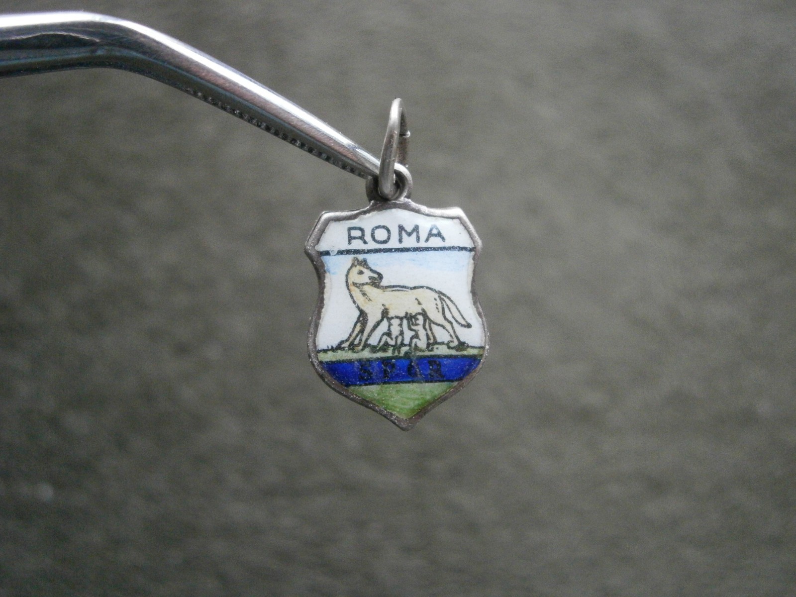 Small Roma Rome Romulus Remus Statue Vtg 800 Silver Enamel Travel Bracelet Charm