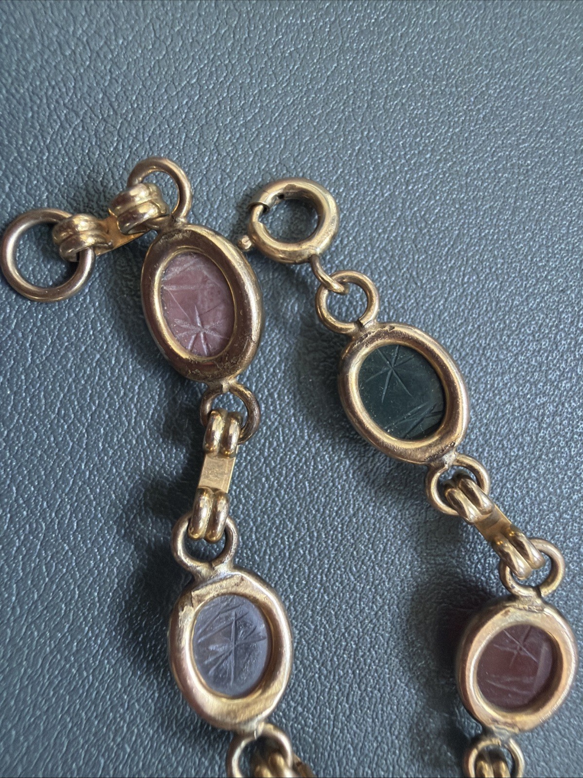 VTG Petite 12k Gold Filled Multi Gemstone Scarab Bracelet 6.25in