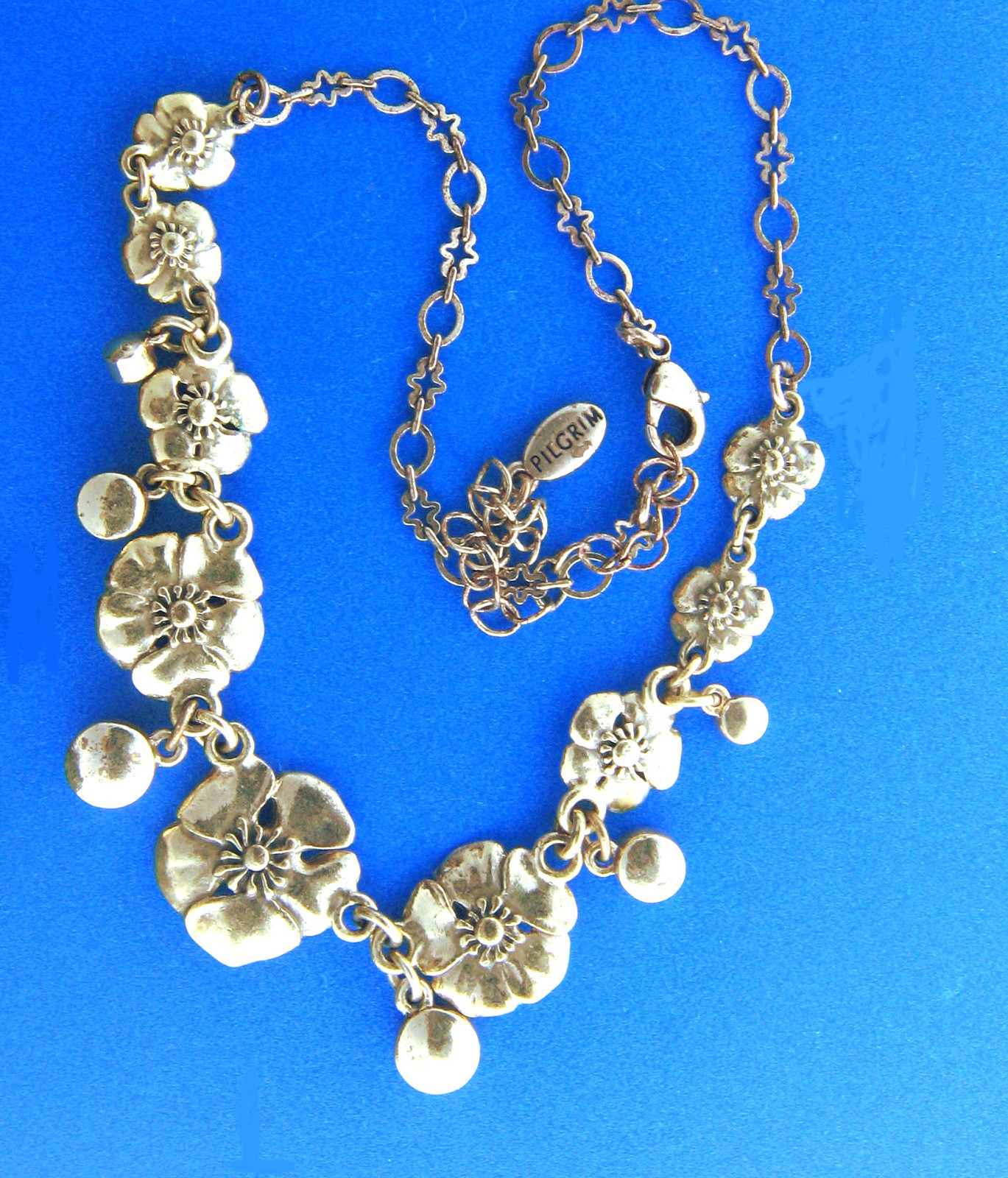 Pilgrim Purple Crystal Rhinestone Floral Link Necklace Gold Tone