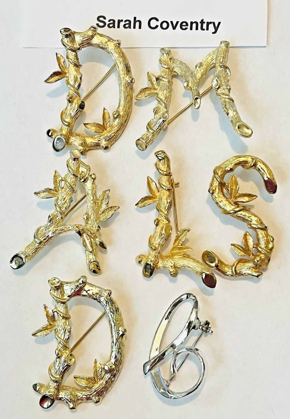 100 Vintage INITIAL Letter Brooch Pins Lot 35 Signed Trifari Sarah Anne Klein