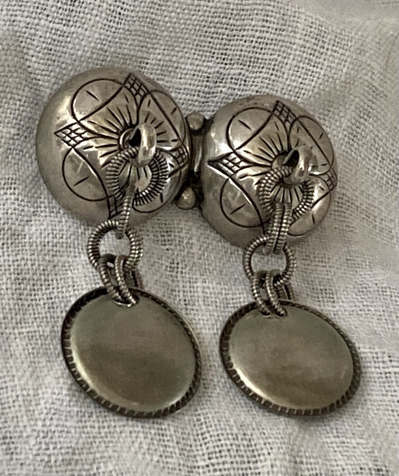 Vintage Traditional Silvery Norwegian Brooch With Intricate Incised Design
