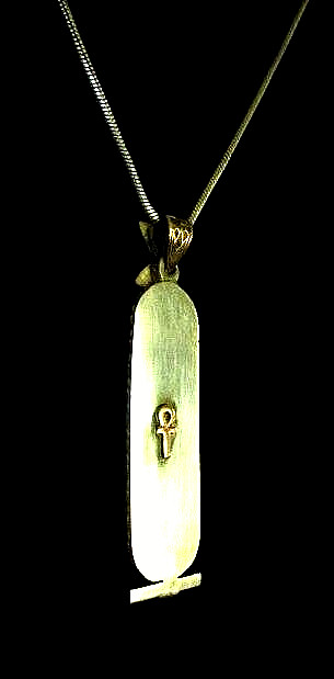 VINTAGE 1960’S EGYPTIAN HIEROGLYPHICS SILVER – GOLD PENDANT & CHAIN – EGYPT