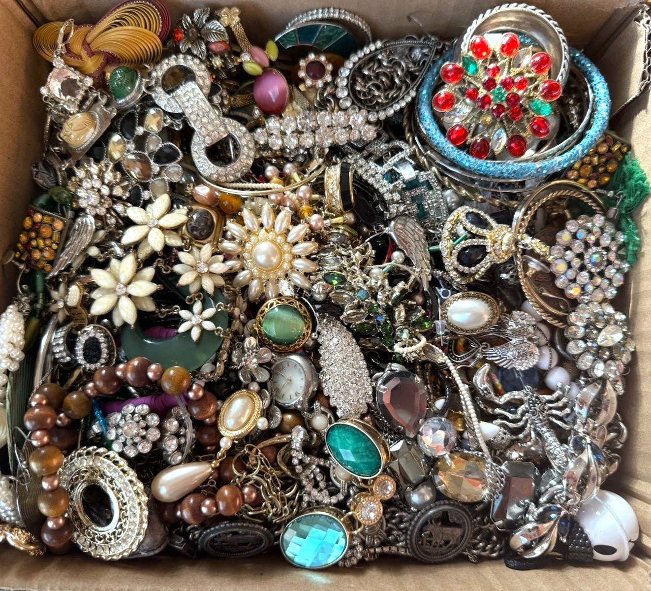 Jewelry Treasure Box Lot Unsearched Unsorted Vtg & New Junk & Good Resell 3 Lbs