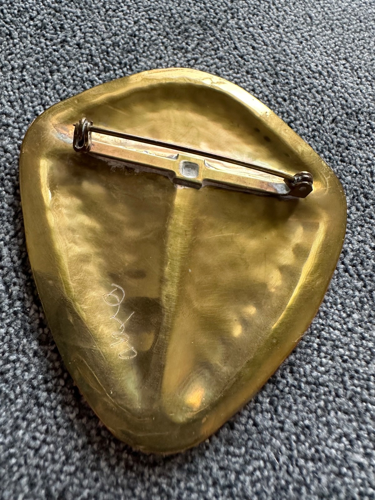 Vintage Modernist Brutalist Brass Brooch Pin Signed Unknown Artist Studio Art