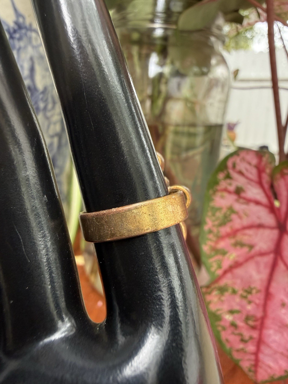 Vintage Pilgrim Multi stone Brass Ring Adjustable Band Green Red