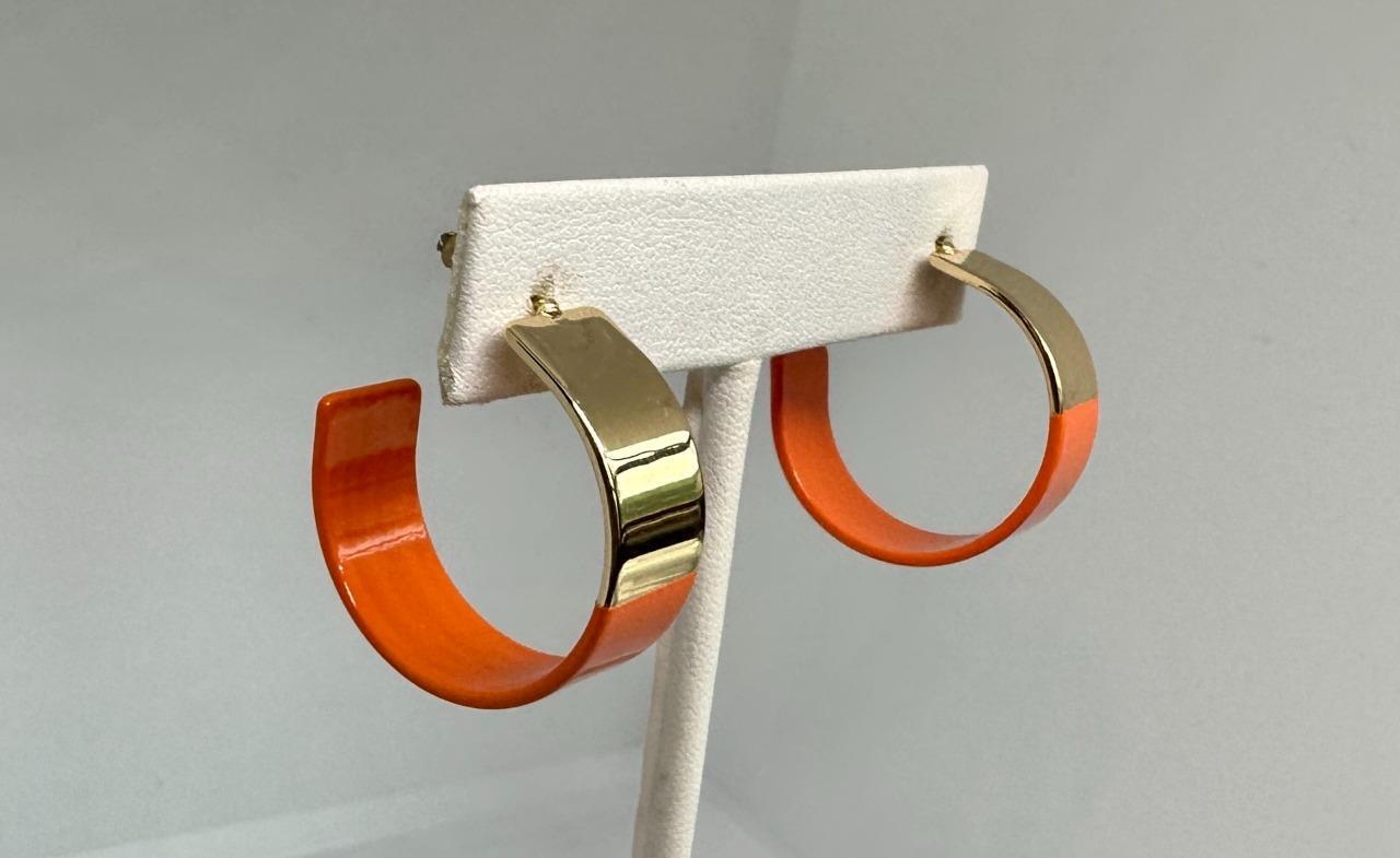 Vikki Carr Estate Orange Hoop Earrings Certificate Of Authenticity 1 Inch