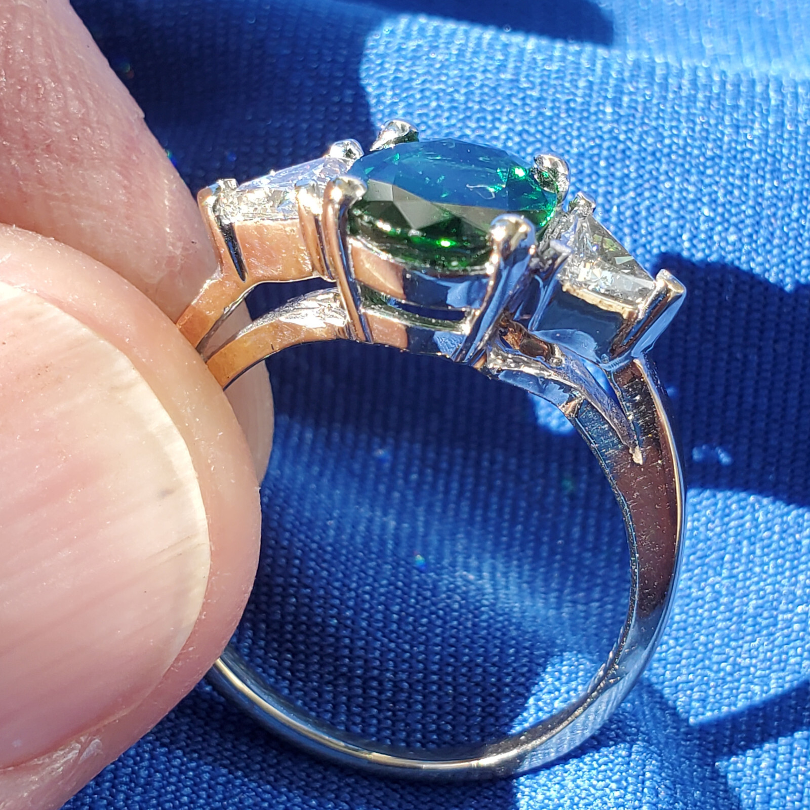 Original EARTH MINED Tourmaline DIAMOND Deco Engagement Ring 14K WHITE GOLD S 7