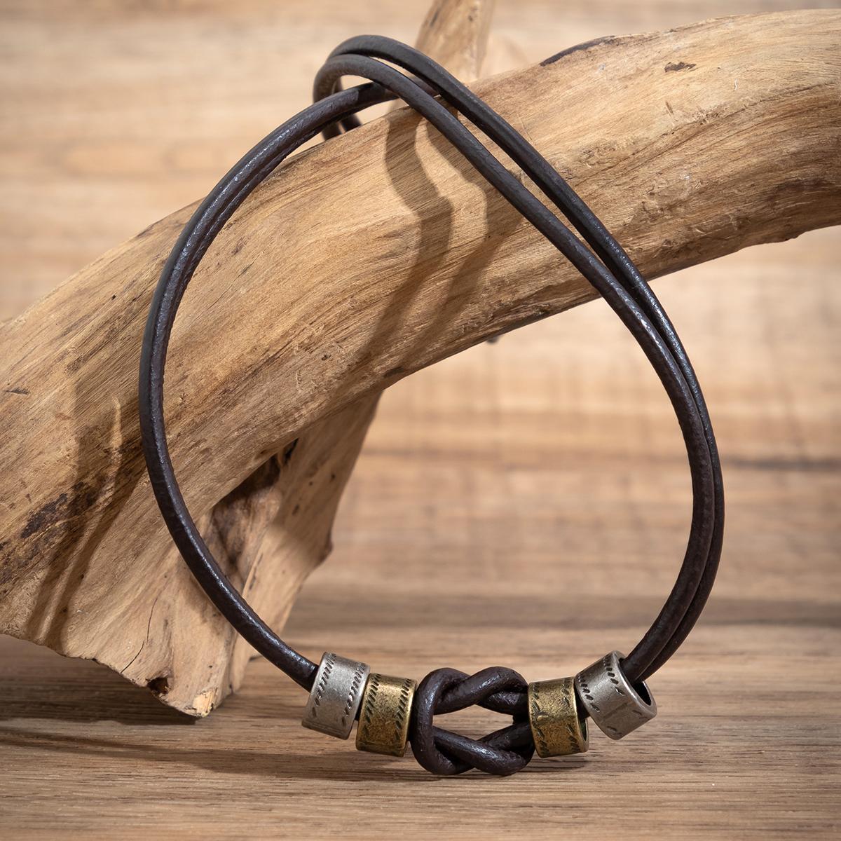 Vintage PU Leather Choker Necklace for Men with Metal Beads Trendy 2025 Jewelry