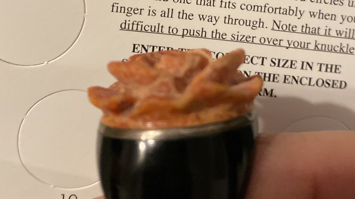 Vintage Onyx Silver Sponge Coral Carved Rose Ring Sz 6?