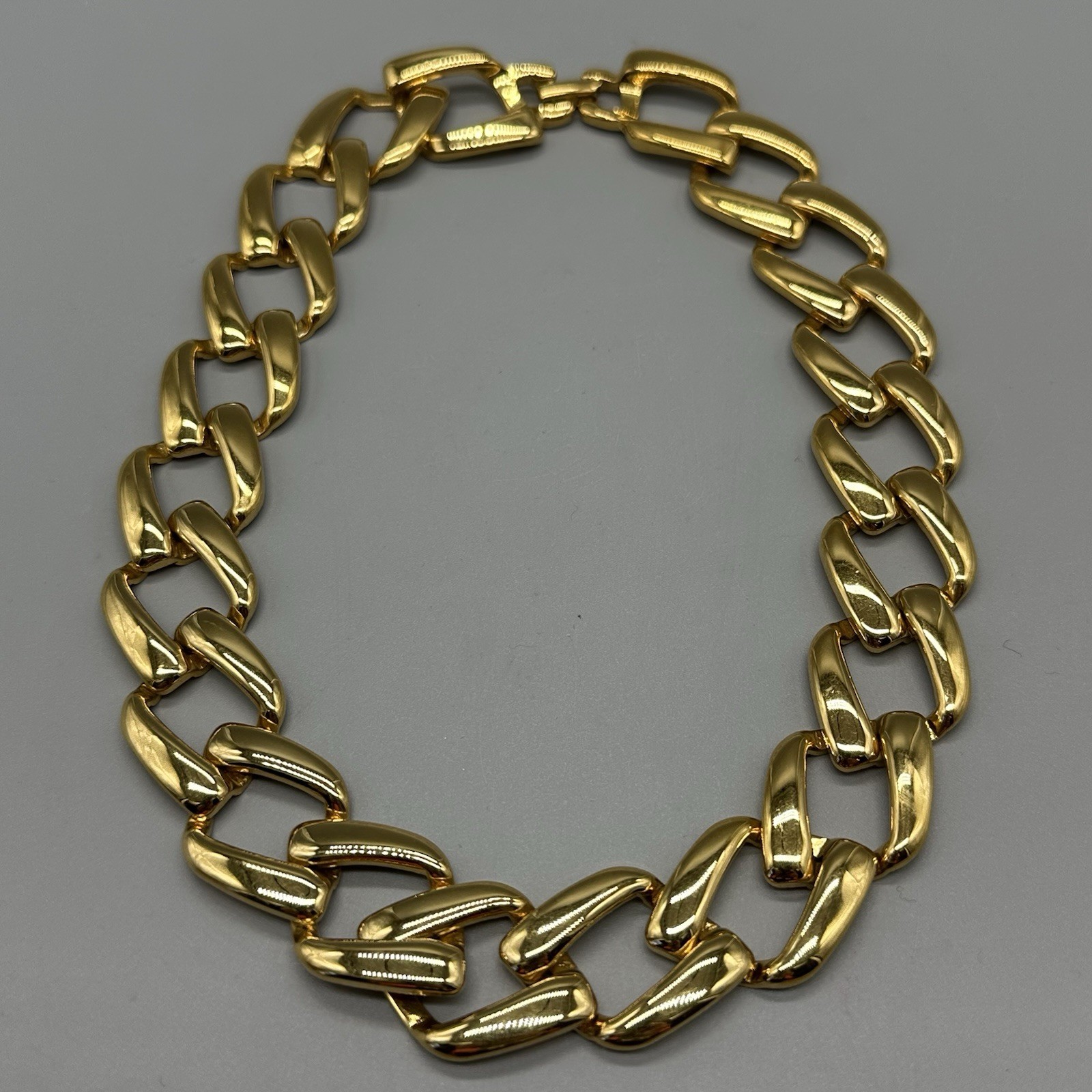 Vintage Napier Gold Tone Chain Link Statement Necklace Choker 16”