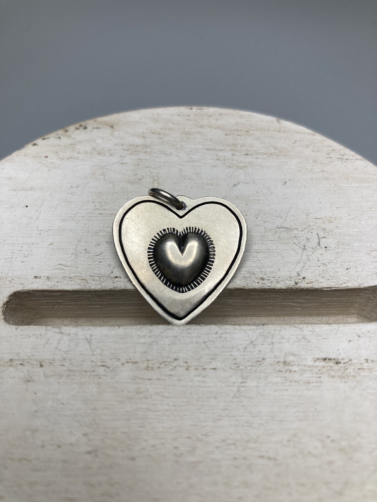 925 Sterling Silver Southwestern Style Heart Pendant 1.7g 1 In Love Gift Boho