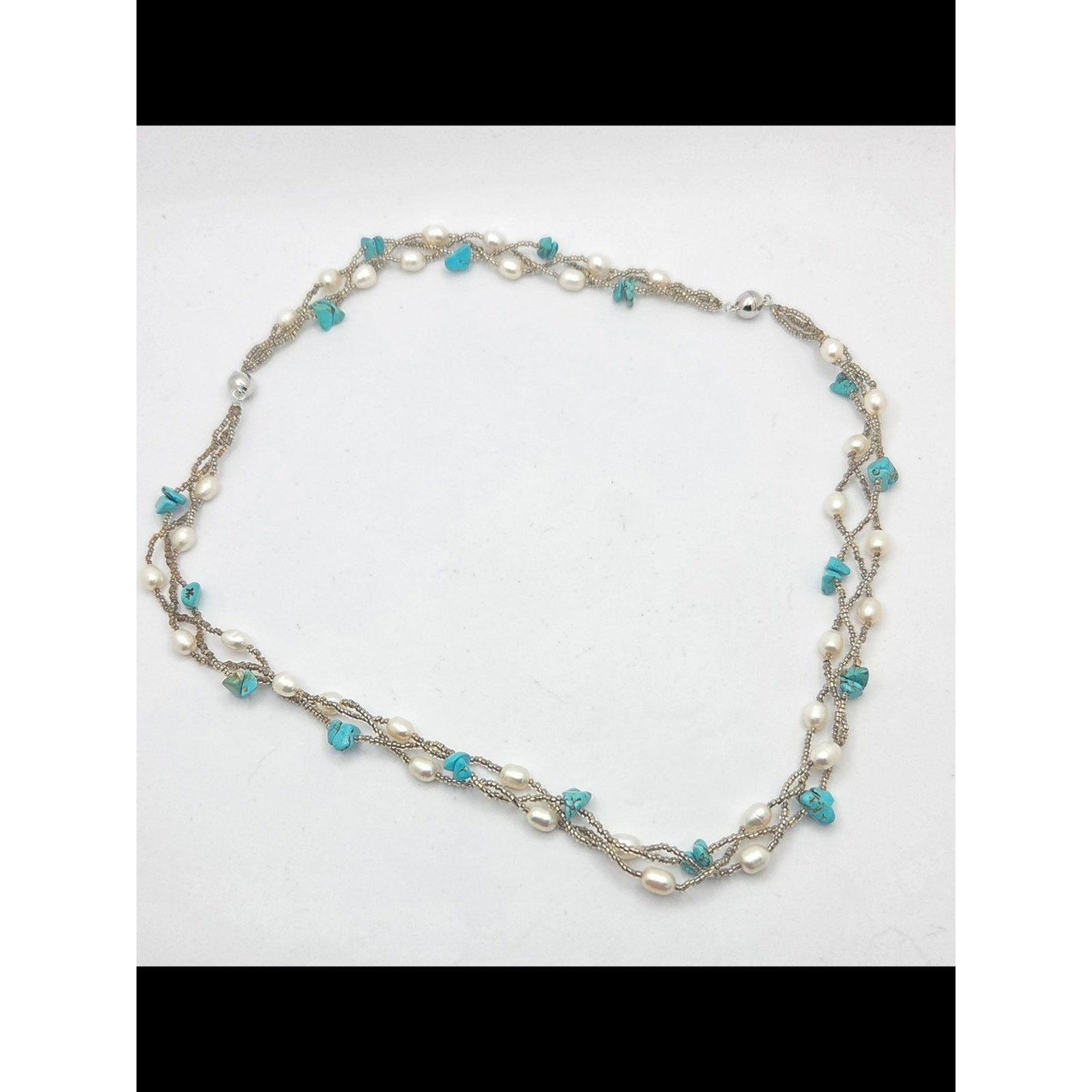 Convertible Freshwater Pearl & Turquoise Multi-Strand Necklace Bracelet Set