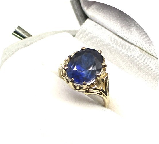 Pretty – Deep Blue TANZANITE Ring – Solid 14k Yellow Gold – Antique Mtg…