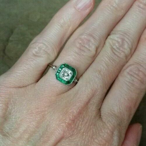 2Ct Art Deco Style Lab Created Diamond Emerald Engagement 14K White Gold FN Ring