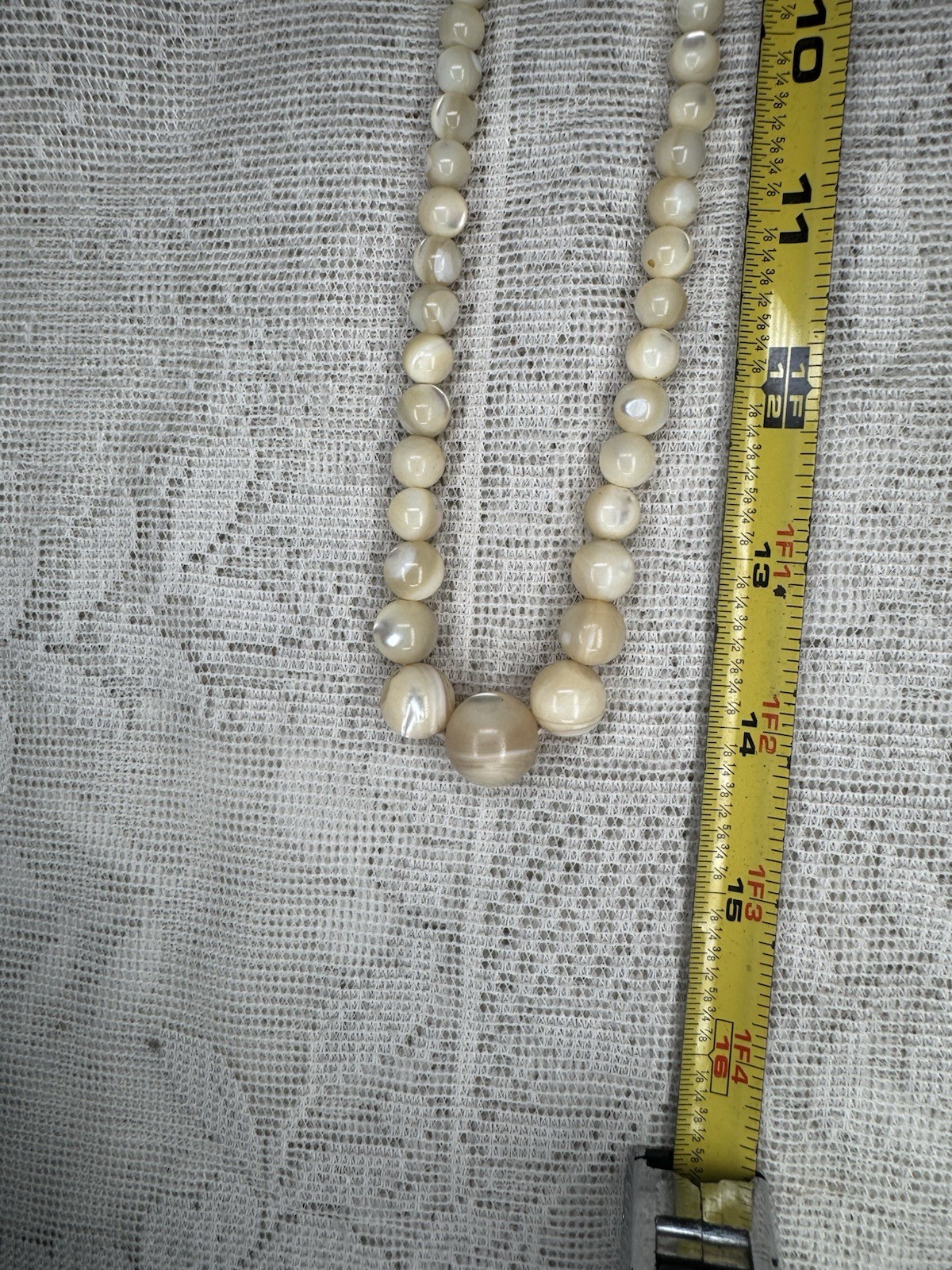 Antique Natural Mother of Pearl Graduated Bead 30” Necklace Hidden Barrel Clasp