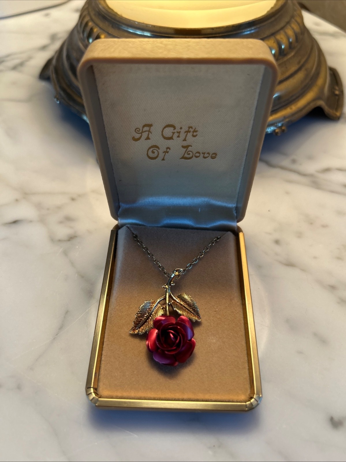 Vintage Gold-Tone Red Rose Pendant Necklace 1970’s, “A Gift Of Love”