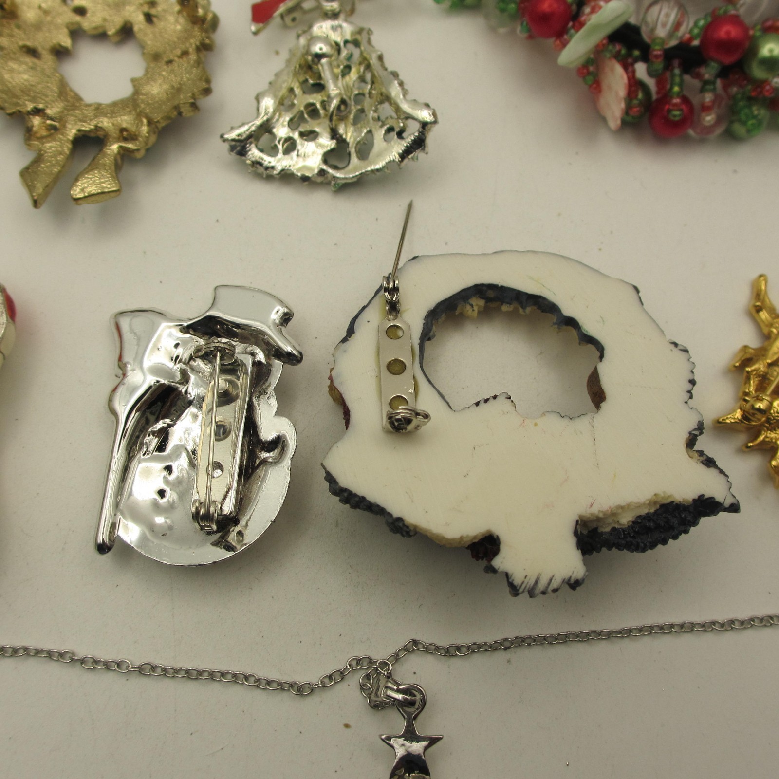 Vintage Christmas Jewelry Lot Angel Snowman Tree Wreath Ornament Star