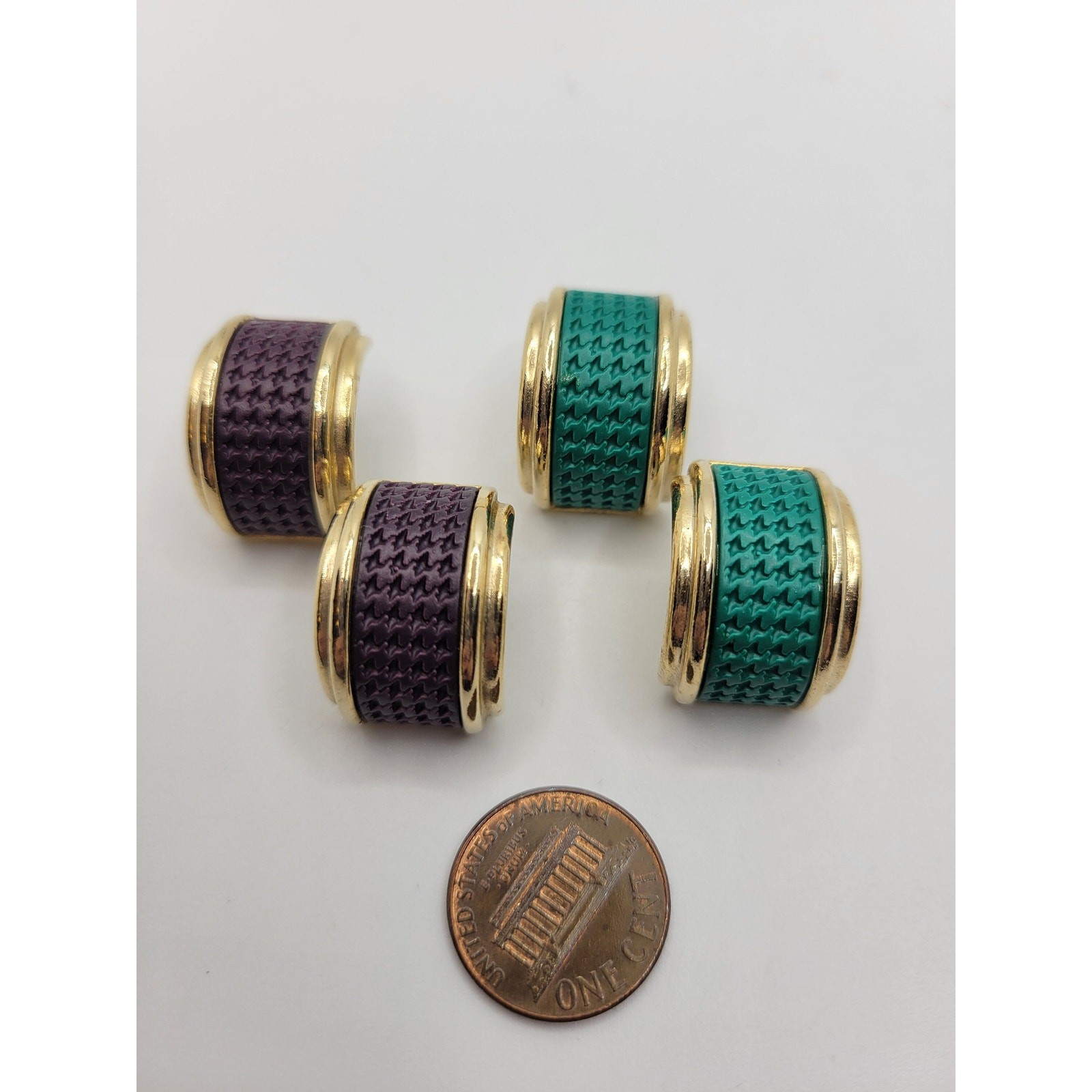 Chunky Weekender Half Hoop Earrings LOT 2 Teal Brown Vintage Post Pierced 1990s
