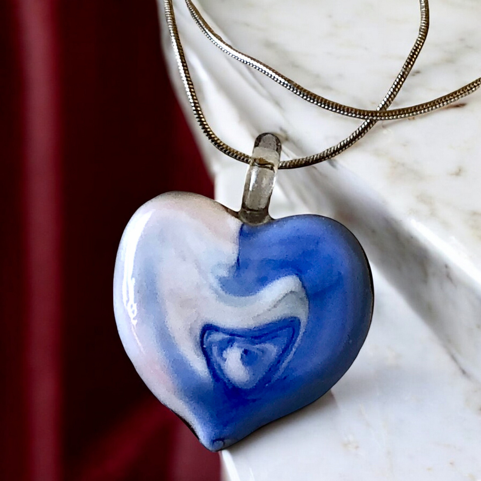 FAS Designer Italy Necklace Sterling Silver & Puffy Heart Pendant DOUBLE SIDED