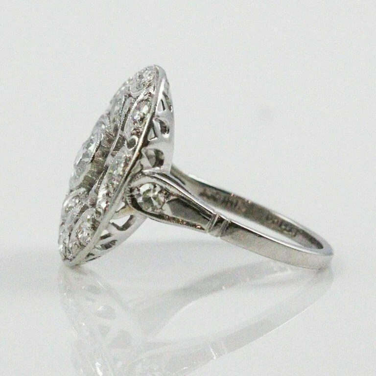 Art Deco Style Floral Round Lab Created Diamond 14K White Gold FN Wedding Ring
