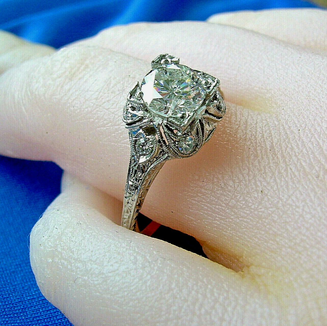 Original EARTH MINED DIAMOND Deco Engagement Statement Ring PLATINUM Solitaire 7