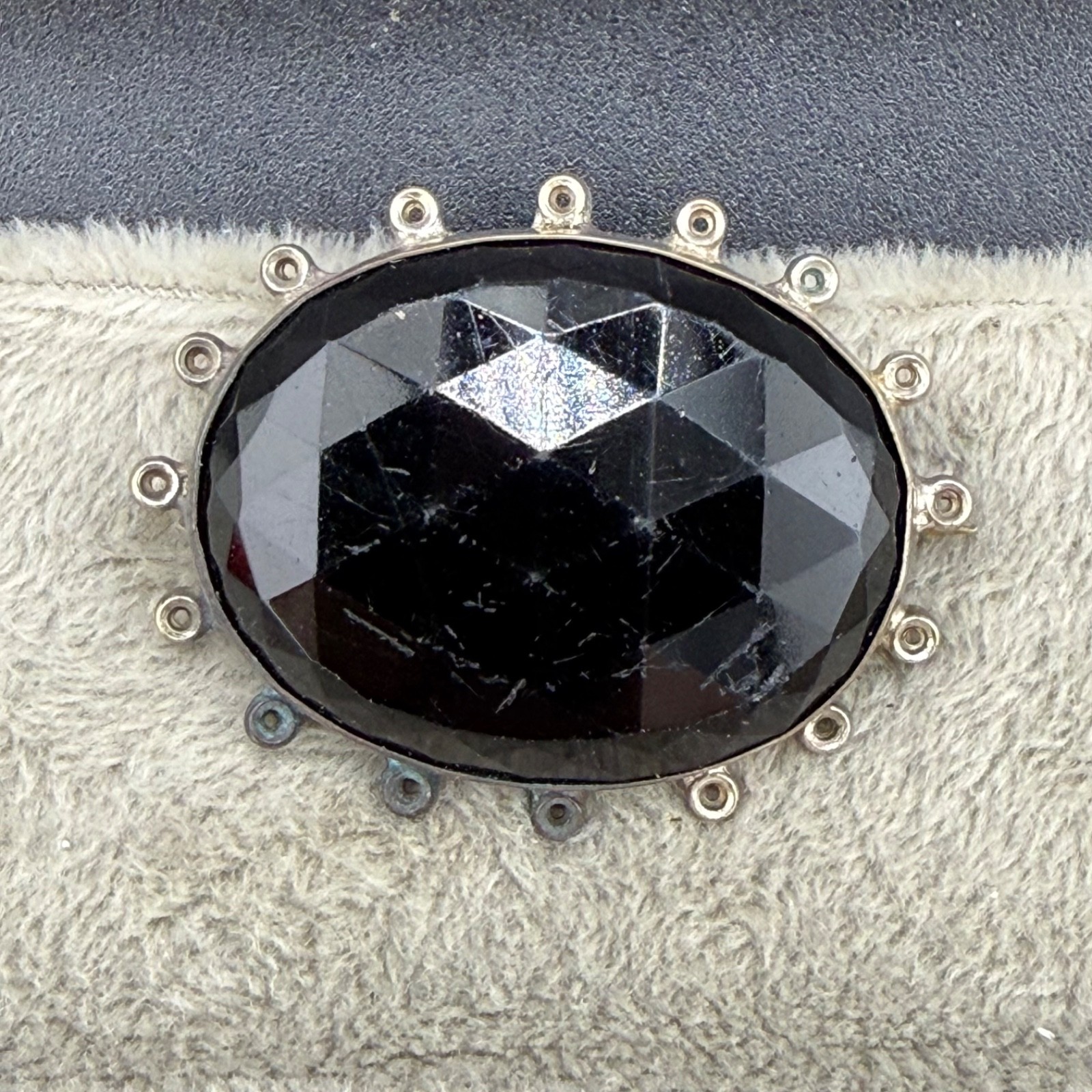 Vintage Rhinestone Brooch Black Silver Tone READ