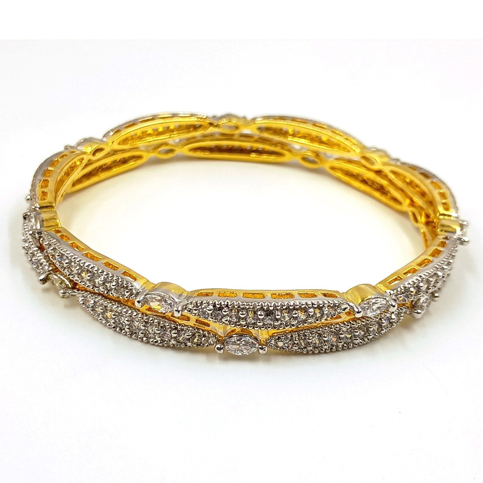 Handmade South Indian CZ Bangle Set 22K Gold Plated Bridal Wedding Jewelry Sets