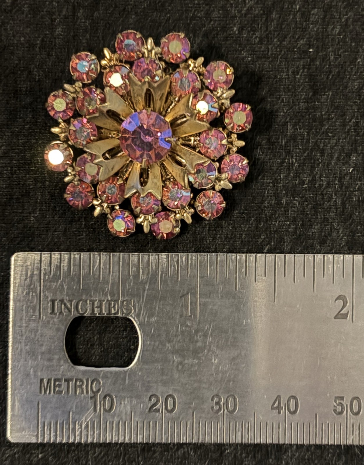 1950s – 1960s Pink Aurora Borealis multi-layered Vintage Rhinestone Brooch